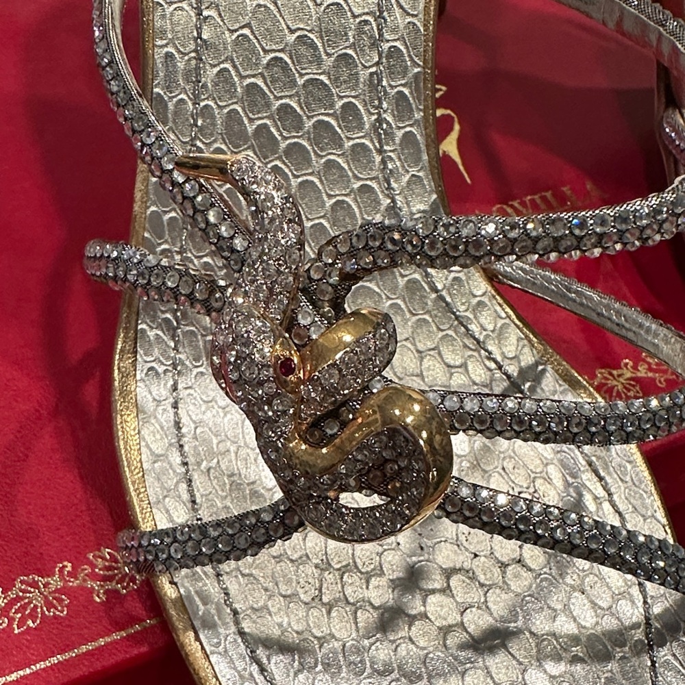 *SOLD* Y2K Rene Caovilla Crystal Snake Slide Sandals – Size 8 – Original Box - Picture 3 of 8
